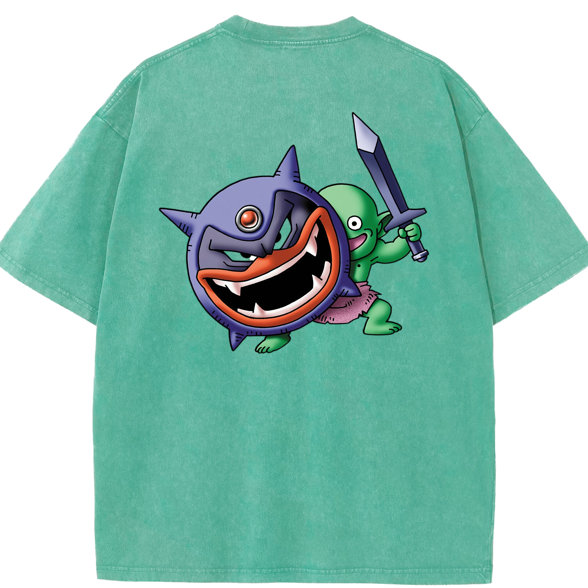（画像用） ドラゴンクエスト Doragon Kuesuto Dragon Quest 綿100% ヴィンテージ風 半袖Tシャツ（背面プリント）